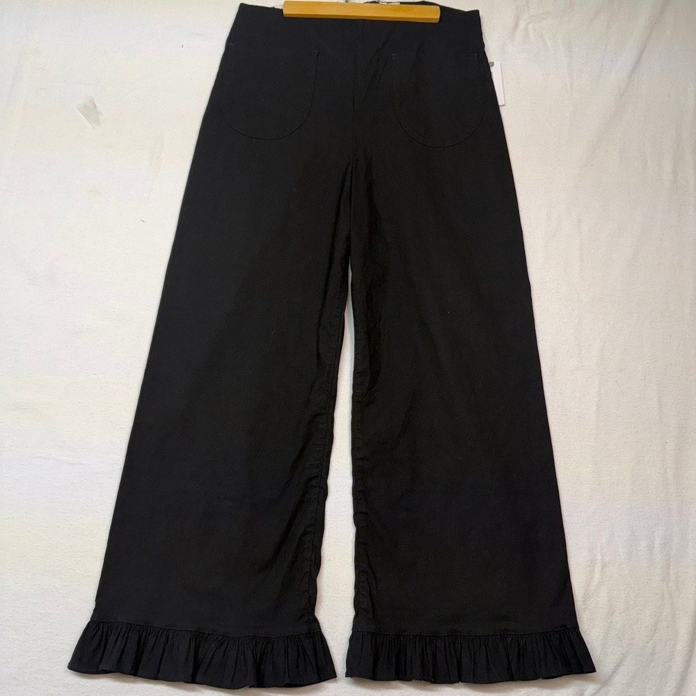 MAEVE The Colette Pants Womens 31 Ruffle Hem Wide Leg Black Viscose Linen NWT